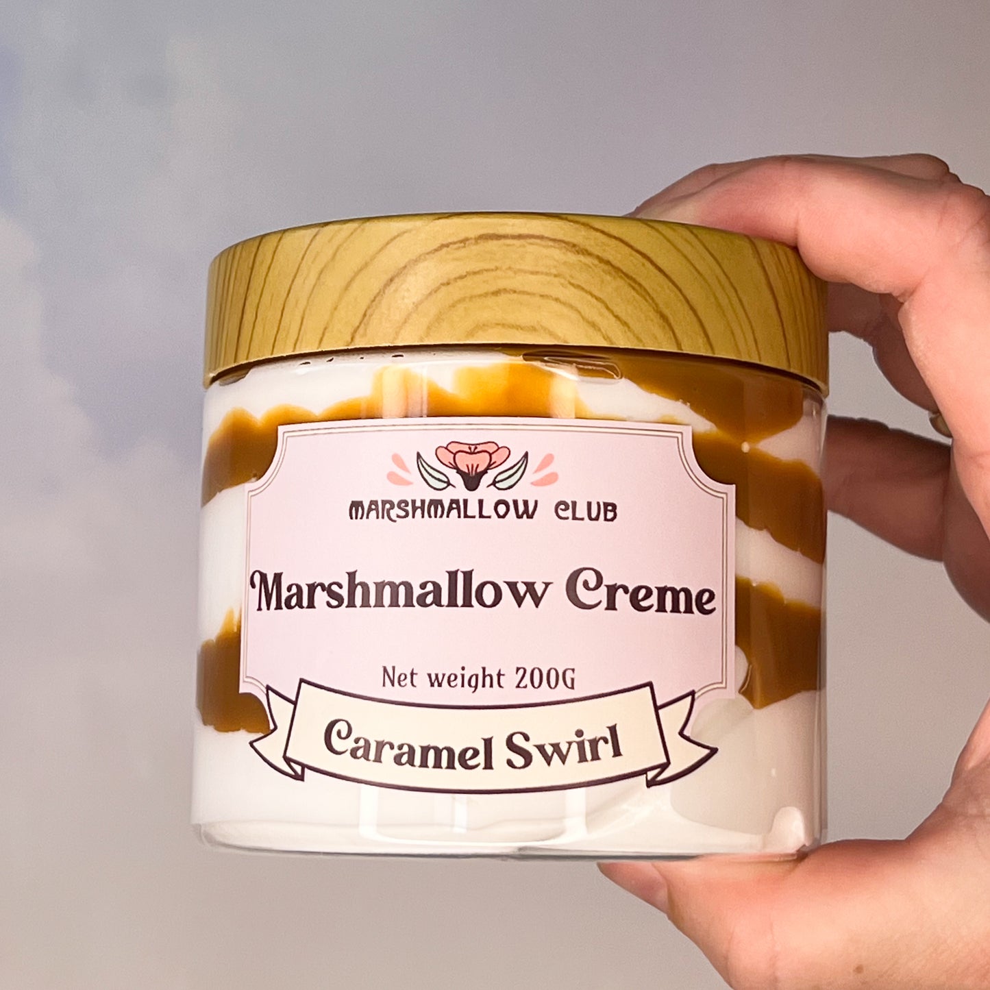 Handmade marshmallow creme with caramel swirl