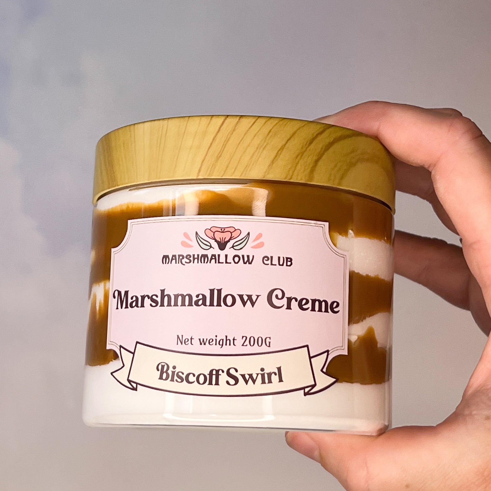Handmade marshmallow creme with Biscoff swirl 
