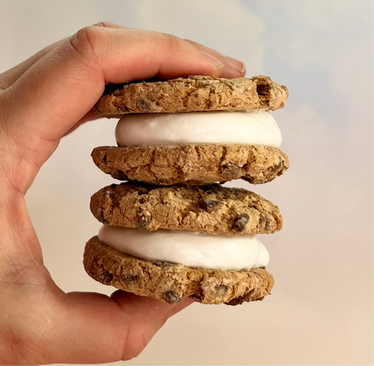 Choc chip cookie sandwich with marshmallow filling
