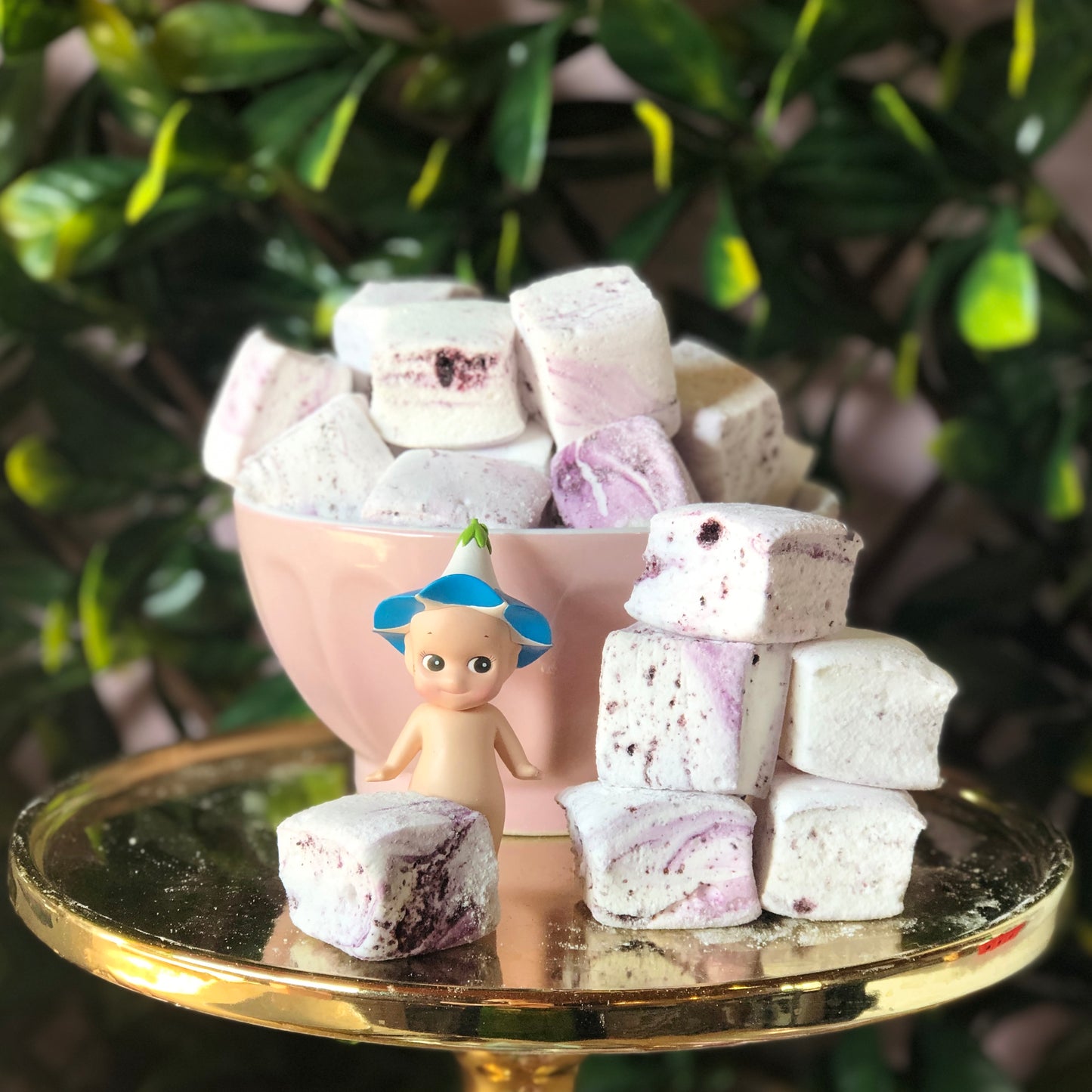 Blueberry flavoured handmade marshmallows